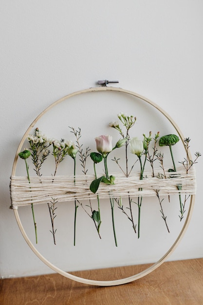 finished embroidered hoop hanging on wall